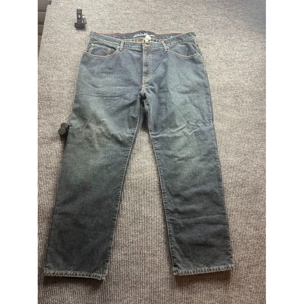 Eddie Bauer Flannel Lined Jeans 42x30 Medium Wash Denim Straight Fit Y2K WARM